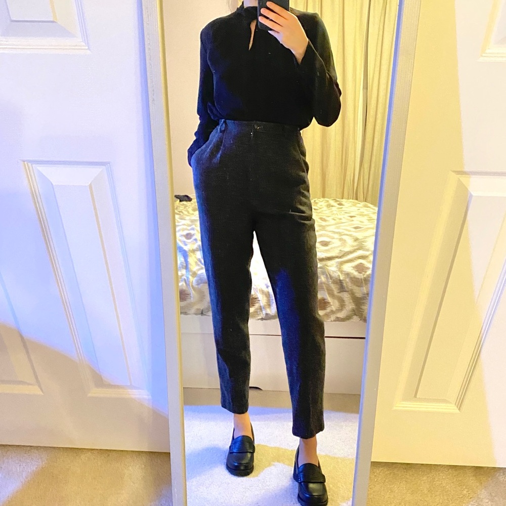 Vintage high waist check wool trouser pant